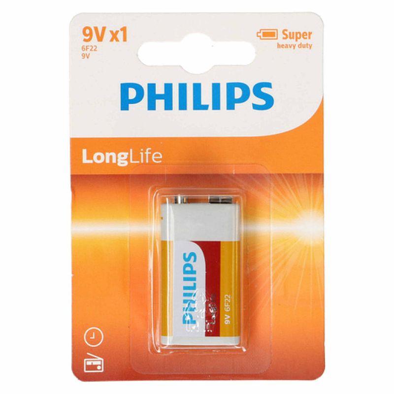 Foto van Philips batterij 6f22 longlife 9v per stuk