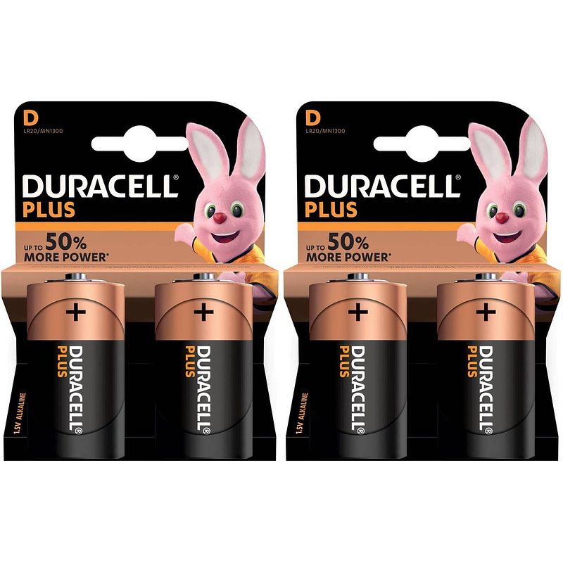 Foto van 4x duracell d plus batterijen alkaline lr20 mn1300 1.5 v - batterijen