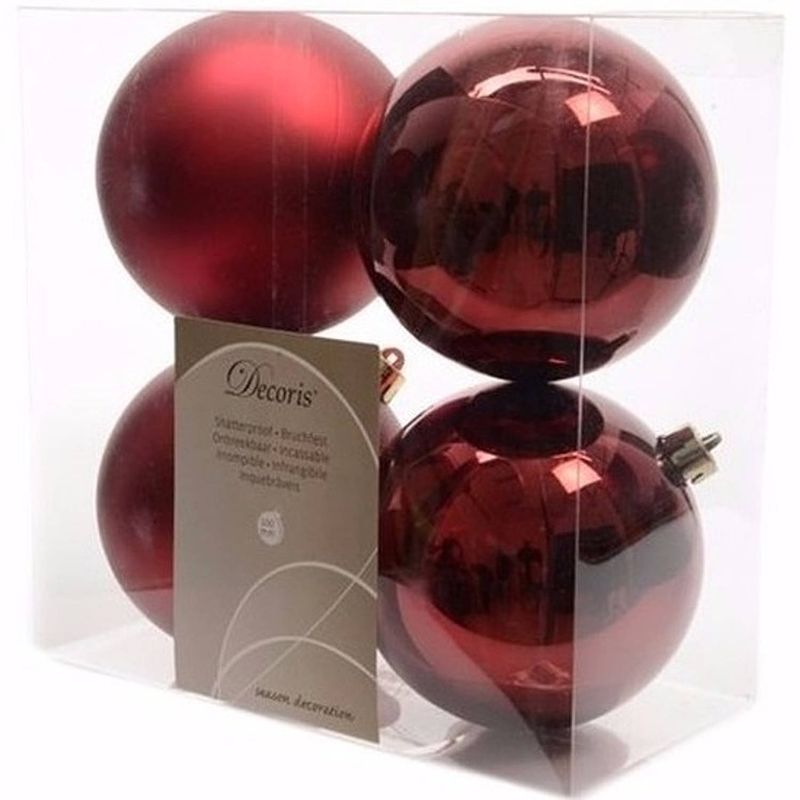 Foto van Ambiance christmas kerstboom decoratie kerstballen 10 cm donkerrood 4 stuks - kerstbal