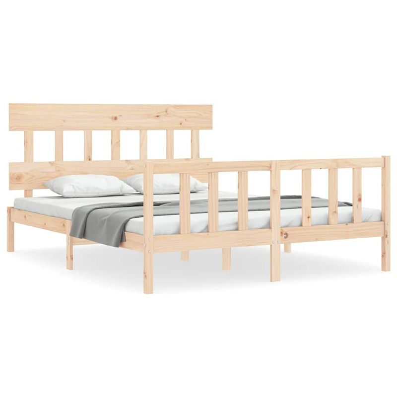 Foto van The living store bed grenenhout - massief - multiplex lattenbodem - functioneel hoofd- en voeteneinde - 205.5x155.5x81