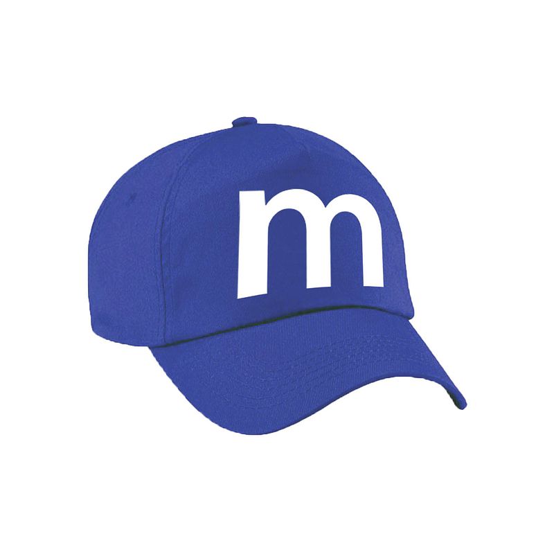 Foto van Letter m pet / cap blauw voor volwassenen - verkleed / carnaval baseball cap - verkleedhoofddeksels