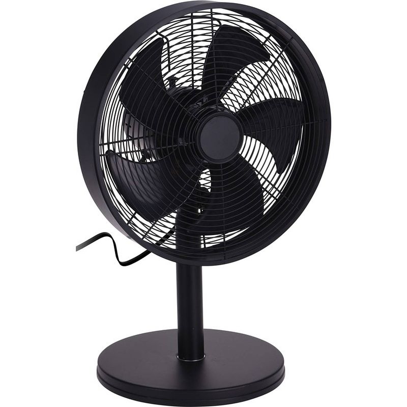 Foto van Zwarte luxe tafel ventilator 55 cm - zwarte kantoor/bureau ventilatoren van kunststof