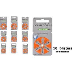 Foto van Power one by varta gehoorapparaat batterijen - kwikvrij - p13 pr48 oranje - 60 stuks