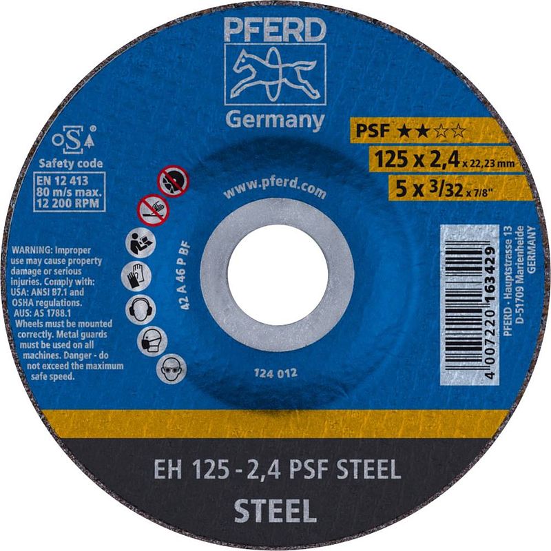 Foto van Pferd psf steel 61720222 doorslijpschijf gebogen 125 mm 22.23 mm 25 stuk(s)