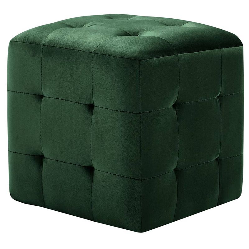 Foto van The living store poef voetenbank - 30x30x30 cm - groen fluweel