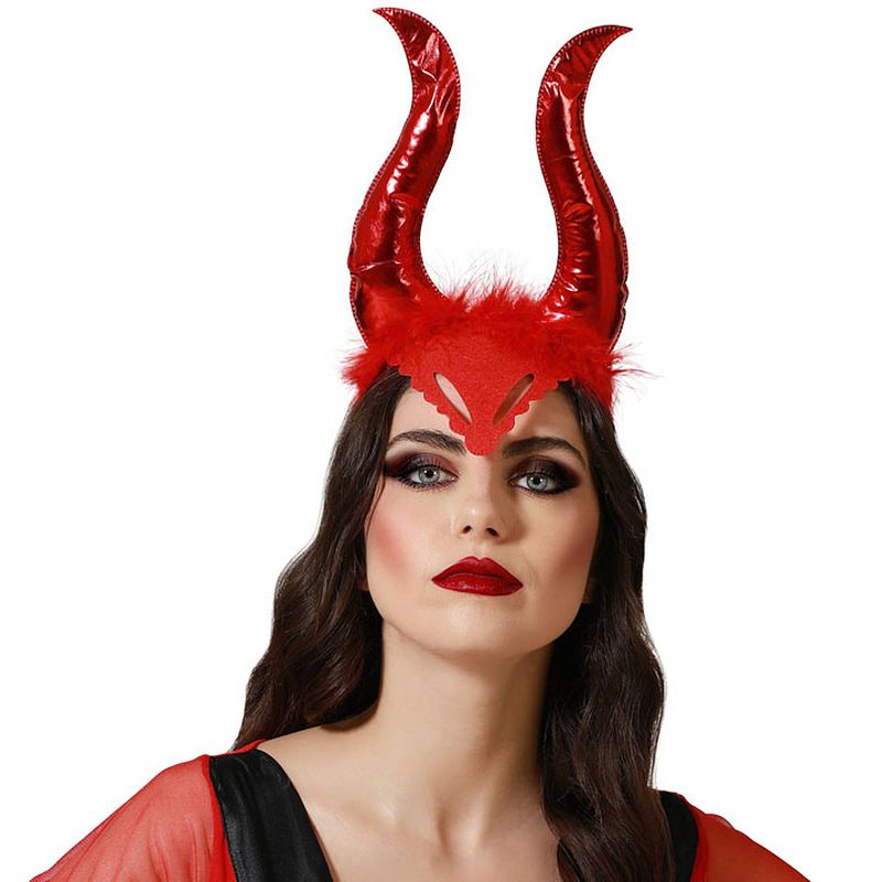 Foto van Halloween/horror verkleed diadeem/tiara - grote duivel hoornsa - kunststof - dames/meisjes - verkleedhoofddeksels