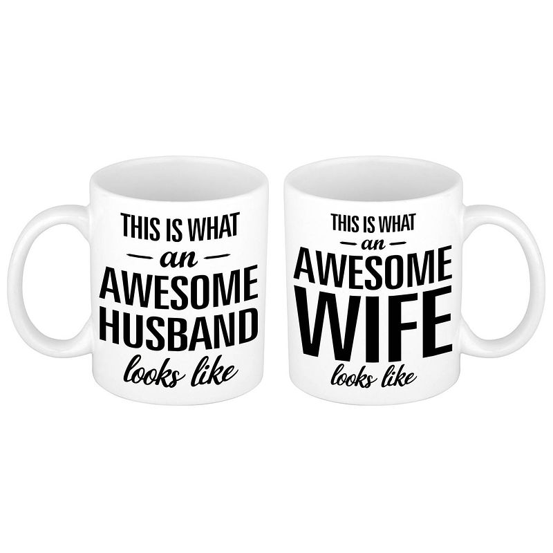 Foto van Awesome husband and wife cadeau mok / beker wit - feest mokken