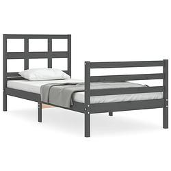 Foto van The living store bedframe massief grenenhout - grijs - 205.5 x 95.5 x 100 cm - multiplex lattenbodem