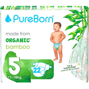 Foto van Pureborn baby luiers made from organic bamboo maat 5 1118 kg 22 stuks 900g bij jumbo