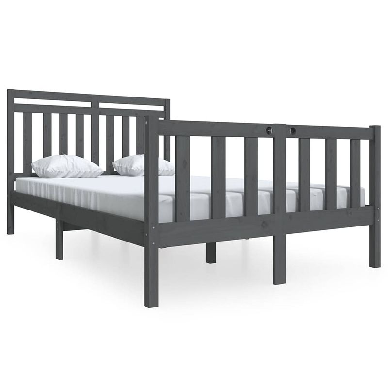 Foto van Infiori bedframe massief hout grijs 135x190 cm 4ft6 double