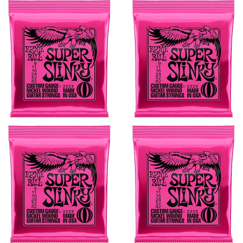 Foto van Ernie ball 2223 super slinky snaren voor elektrische gitaar (4 sets)