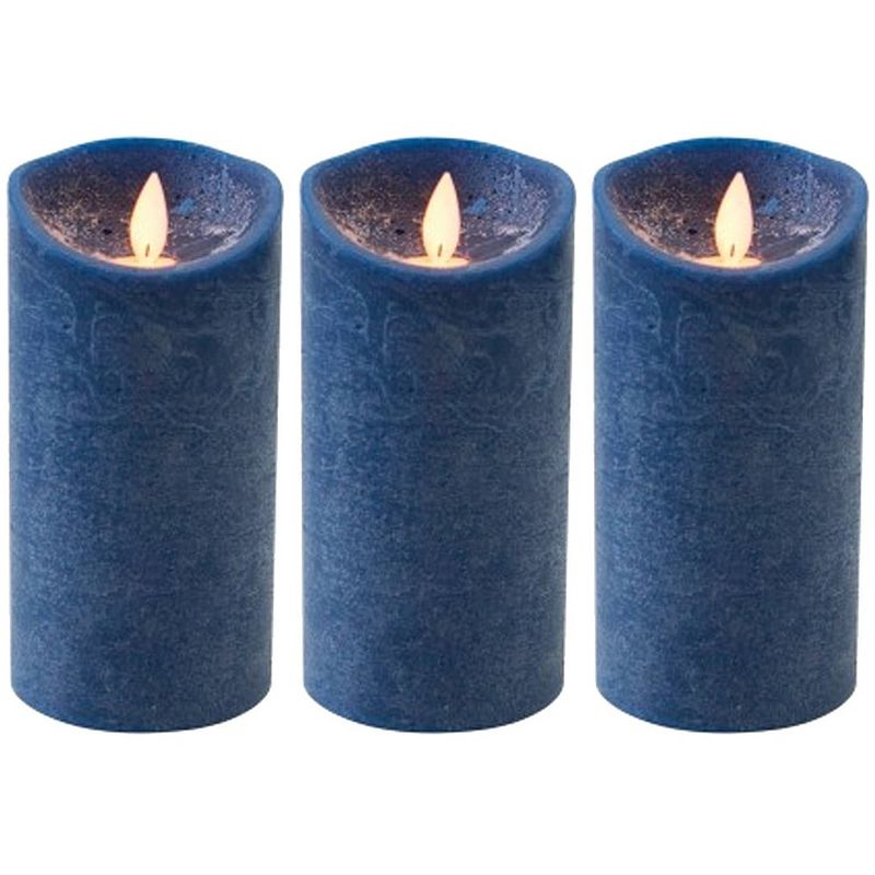 Foto van 3x donkerblauwe led kaars / stompkaars met bewegende vlam 15 cm - led kaarsen