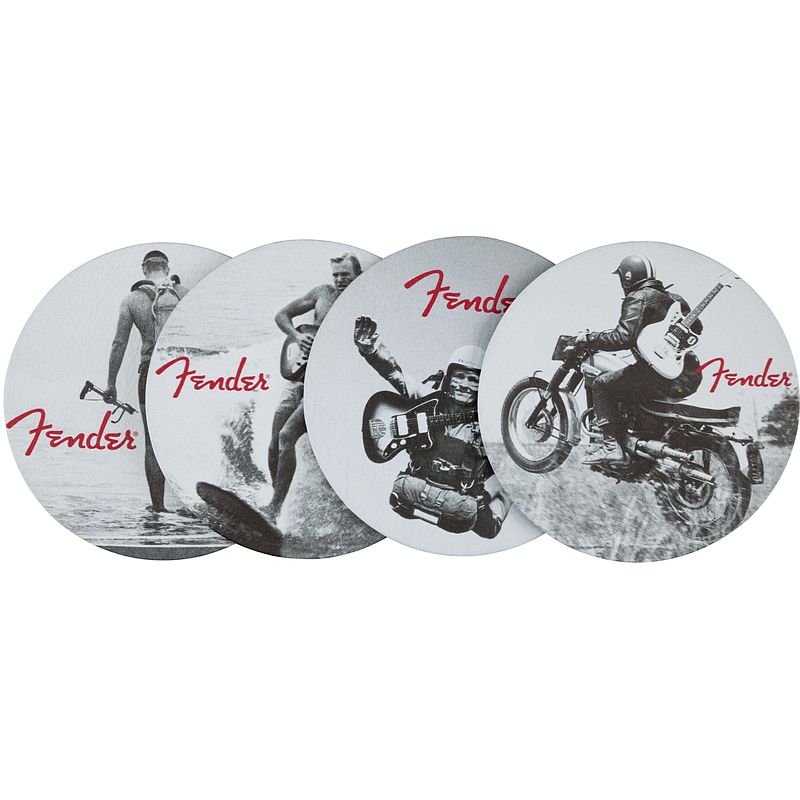 Foto van Fender vintage ads 4-pk coaster set black and white