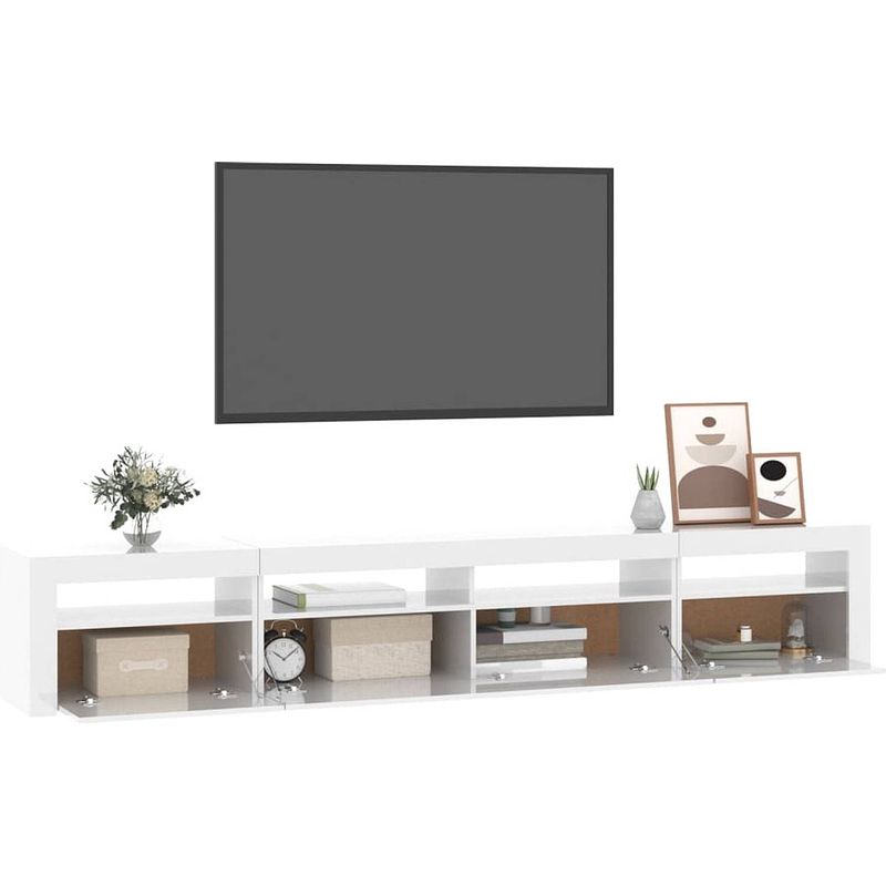 Foto van The living store - tv meubel - 240 x 35 x 40 cm - hoogglans wit - met rgb led-verlichting