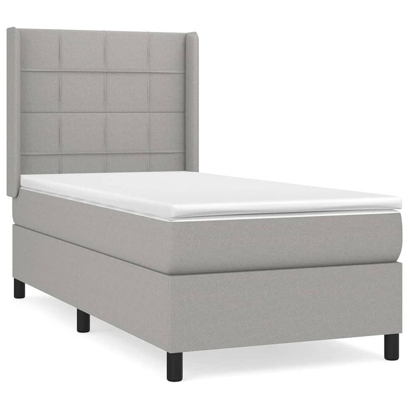 Foto van The living store boxspringbed s - lichtgrijs - 193x93x118/128 cm - pocketvering matras - middelharde ondersteuning -