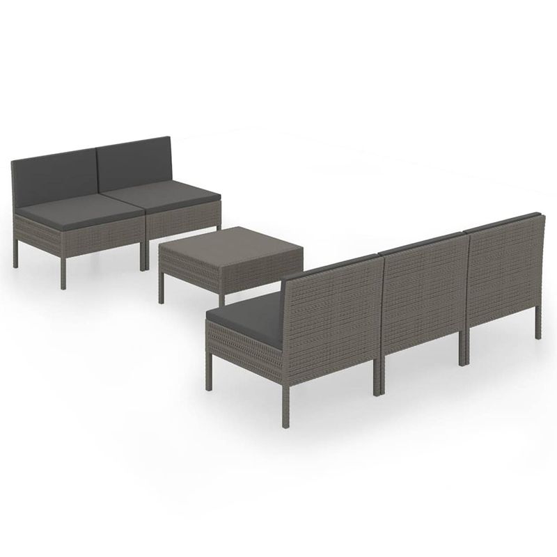 Foto van Vidaxl 6-delige loungeset met kussens poly rattan grijs