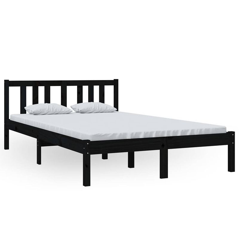 Foto van The living store bedframe zwart - 205.5 x 125.5 x 69.5 cm - hoogwaardig grenenhout - stabiel - comfortabel hoofdeinde -