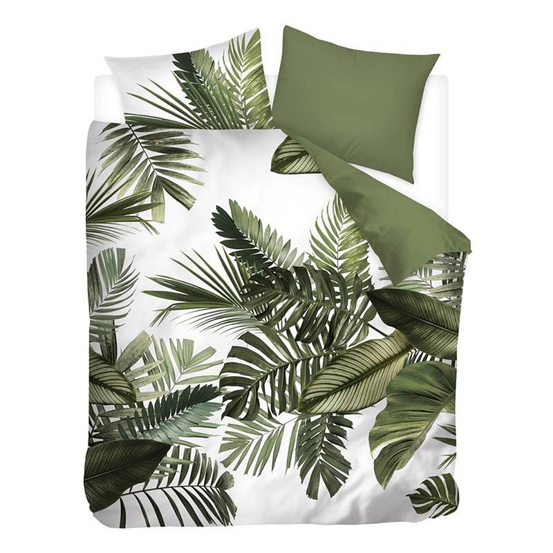 Foto van Snoozing palm leaves flanel dekbedovertrek - 2-persoons (200x200/220 cm + 2 slopen) - flanel - groen