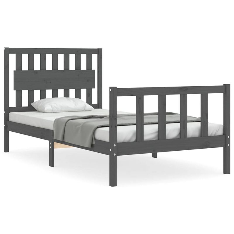 Foto van The living store bedframe massief grenenhout - grijs - 205.5 x 105.5 x 100 cm - multiplex lattenbodem