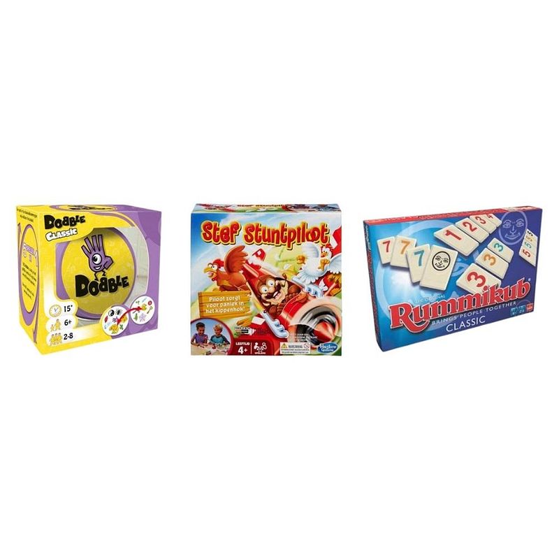 Foto van Spellenbundel - 3 stuks - dobble classic & rummikub & stef stuntpiloot