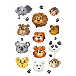 Foto van 12x dierentuin dieren stickers met kunststof 3d hoofd- kinderstickers - stickervellen - knutselspullen