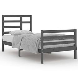 Foto van The living store bedframe - houten eenpersoonsbed van massief grenenhout - grijs - 205.5 x 96 x 104 cm - geschikt voor