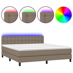 Foto van The living store boxspring bed - led - taupe - 203 x 180 x 78/88 cm - pocketvering matras + topmatras + kleurrijke