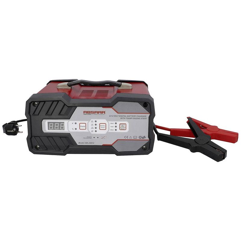 Foto van Absaar acculader + jumpstarter 6/12 volt 25-120 ah 12 ampère rood