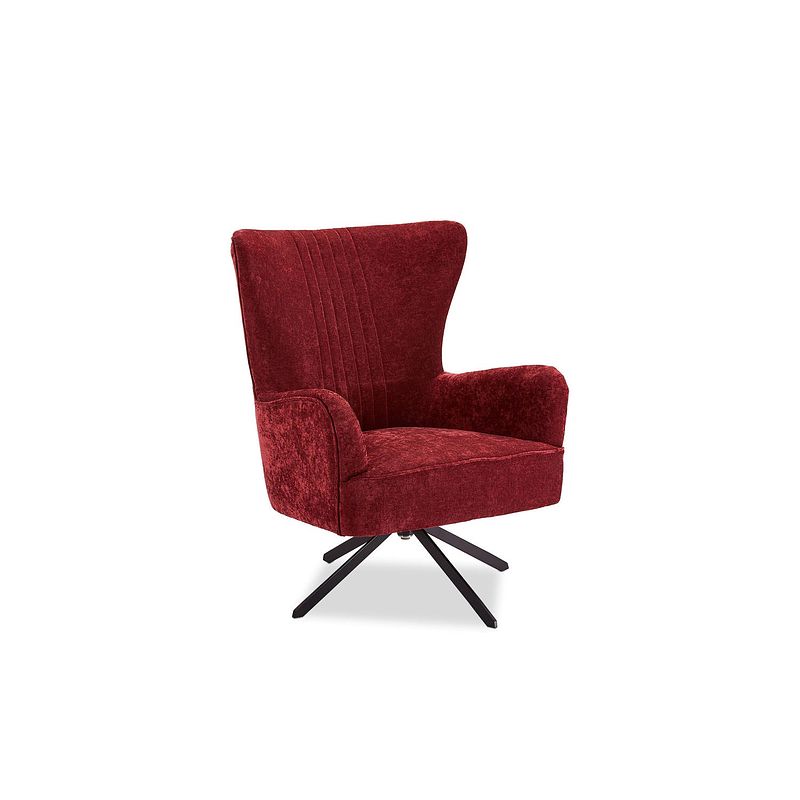 Foto van Bobby fauteuil met draaivoet rood, metaal zwart.