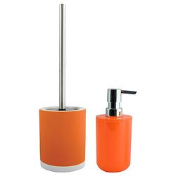 Foto van Msv toiletborstel in houder 38 cm/zeeppompje set moods - polyresin/kunststof - oranje - badkameraccessoireset