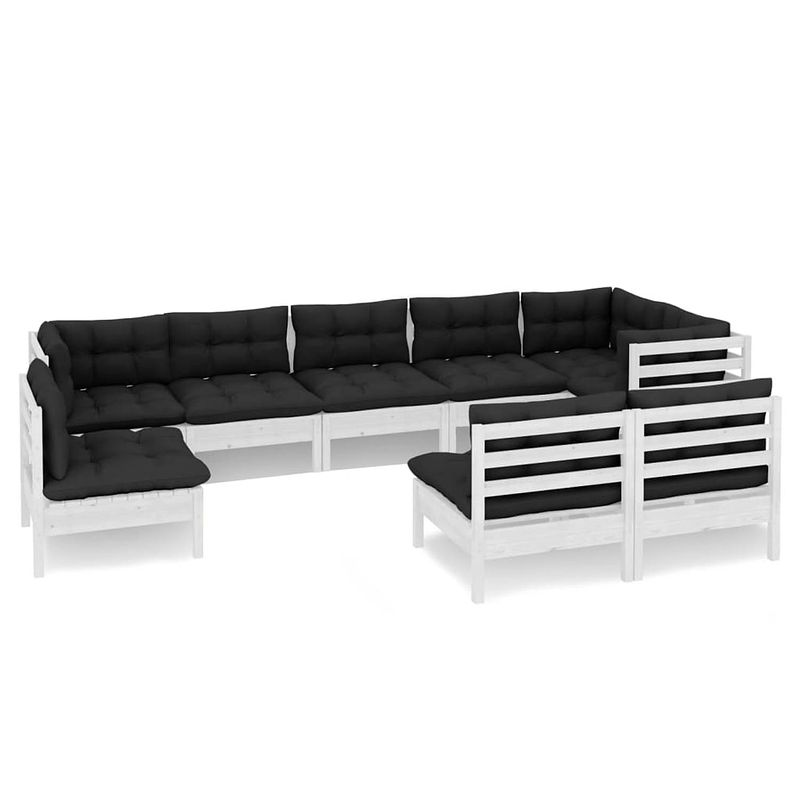 Foto van Vidaxl 9-delige loungeset met kussens massief grenenhout wit