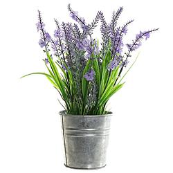 Foto van Lavendel kunstplant/kamerplant paars in grijze sierpot h28 cm x d18 cm - kunstplanten