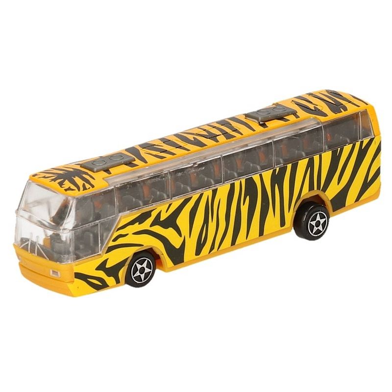 Foto van Een bus speelgoedauto geel met een zebra print 14 cm