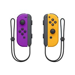 Foto van Nintendo paar joy-con links neon paars en rechts neon oranje rechts