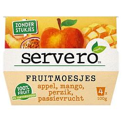 Foto van Servero fruitmoesjes appel, mango, perzik, passievrucht 4 x 100g bij jumbo