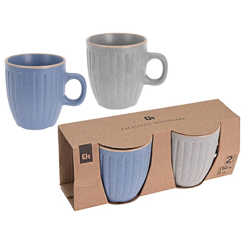 Foto van Drinkbeker/mok set - 4x stuks - blauw/grijs - keramiek - 150 ml - bekers