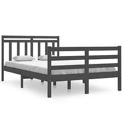 Foto van The living store bedframe - grijs - 195.5 x 125.5 x 69.5 cm - massief grenenhout - multiplex lattenbodem