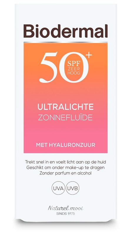 Foto van Biodermal ultralichte zonnefluide - zonnebrand met spf50+ - zonnebrand gezicht