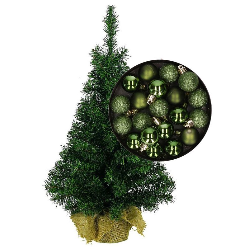 Foto van Mini kerstboom/kunst kerstboom h75 cm inclusief kerstballen groen - kunstkerstboom