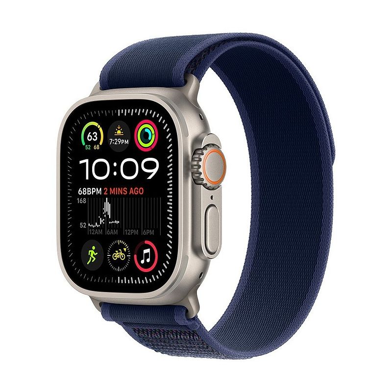 Foto van Apple watch ultra 2 gps + cellular 49mm titanium case met blue trail loop - m/l smartwatch beige