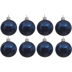 Foto van 8x glazen kerstballen glans donkerblauw 10 cm kerstboom versiering/decoratie - kerstbal