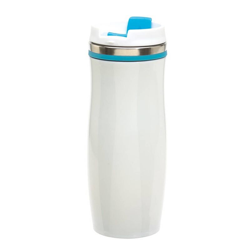 Foto van Dubbelwandige isoleerbeker rvs winter wit en turquoise 400 ml - thermosbeker