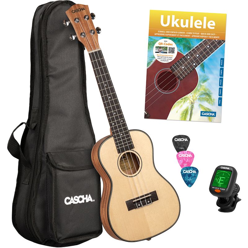 Foto van Cascha hh 2152 mahogany concert ukelele starter set (4-talig)