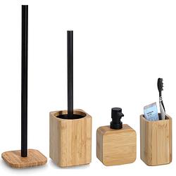 Foto van Badkamer accessoires set 4-delig - bamboe hout - luxe kwaliteit - badkameraccessoireset