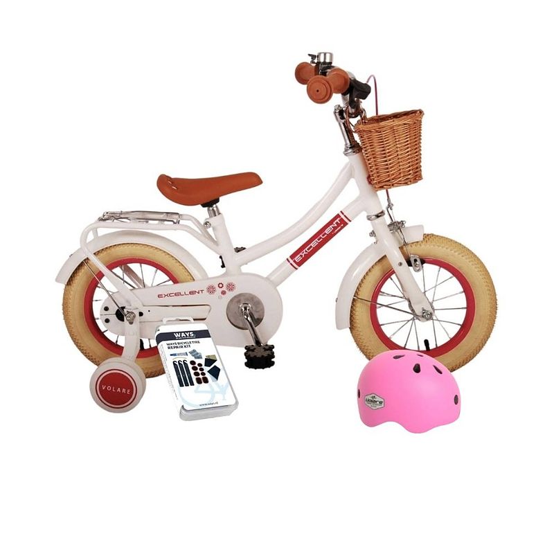 Foto van Volare kinderfiets excellent - 12 inch - wit - met fietshelm & accessoires