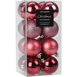 Foto van Christmas decoration kleine kerstballen 24x -roze -3 cm -kunststofa  - kerstbal