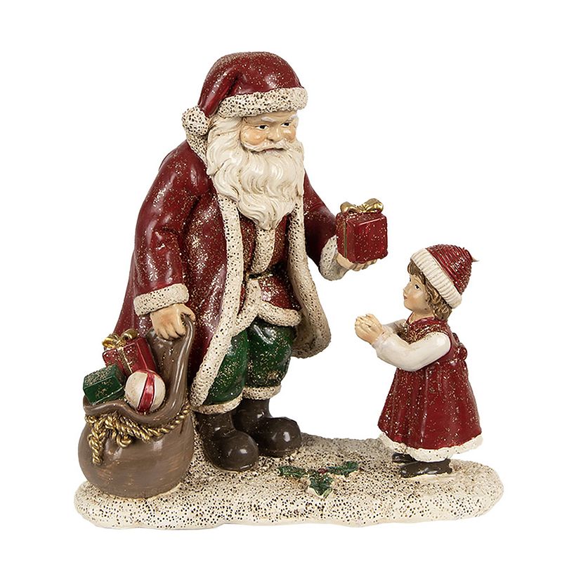 Foto van Clayre & eef beeld kerstman 14x9x14 cm rood polyresin kerstdecoratie rood kerstdecoratie