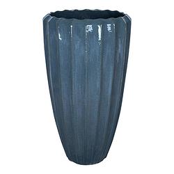 Foto van Ptmd olver blue ceramic pot ribbed structure round s