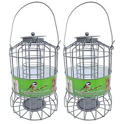 Foto van 2x stuks vogel voedersilo voor kleine vogels geschikt voor vetbollen metaal grijs 36 cm - vogel voedersilo