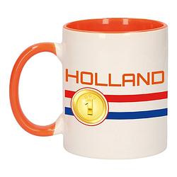 Foto van Holland vlag met medaille mok/ beker oranje wit 300 ml - feest mokken